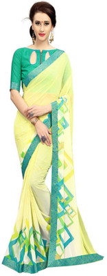 KSNDVTrendz Printed Bollywood Georgette Saree(Yellow)