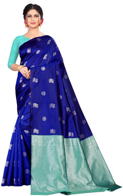 Rarebeauty Self Design Banarasi Pure Silk Saree(Blue)