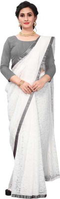 Aruna Sarees Floral Print Bollywood Net Saree(White)