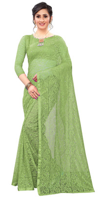 Croza Self Design Bollywood Net Saree(Green)