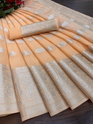 Yogiraj Woven Bollywood Cotton Linen Saree(Orange)