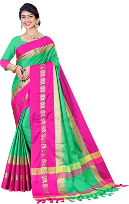 umanta Embellished Daily Wear Silk Blend Saree(Green)