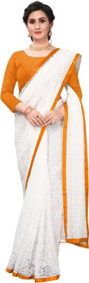 Aruna Sarees Floral Print Bollywood Net Saree(White)