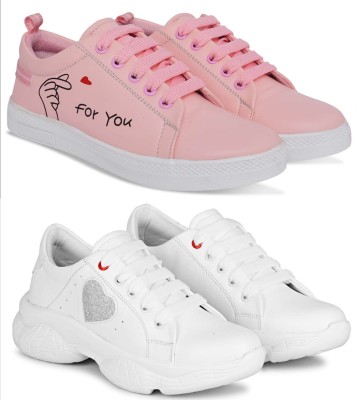 X Xiota Presents You a Combo Pack of Trendy Comfortable Shoes For Women/Ladies/Girl's Sneakers For Women(Pink, White)