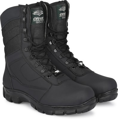 OMEE GOLD Mens Black Tactical Combat Army/Military Boots (Ring) Boots For Men(Black , 10)