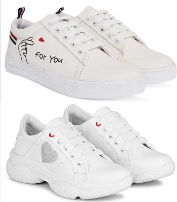 X Xiota Presents You a Combo Pack of Trendy Comfortable Shoes For Women/Ladies/Girl's Sneakers For Women(White, White , 6)