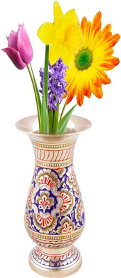 Vihaan Fashions Pure Brass Meenakari Work Flower Vase Handicraft Decorative Showpiece  -  17 cm(Brass, Silver)