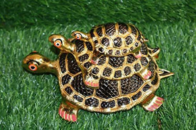 salvusappsolutions Metal Black & Gold Turtle/ Tortoise Feng Shui Showpiece for Home Decor Set of 3 Decorative Showpiece  -  12.7 cm(Metal, Gold, Black)