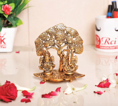 KridayKraft Laxmi Ganesha Metal Statue/Murti for Diwali Pooja&Home Décor,Religious Gift idol Decorative Showpiece  -  12 cm(Metal, Gold)