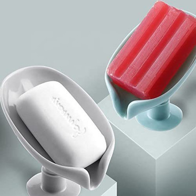 Qrex 3 Pack Soap Saver Dish with Drain, Leaf Shape Soap Holder with Suction Cup(Random Colour)