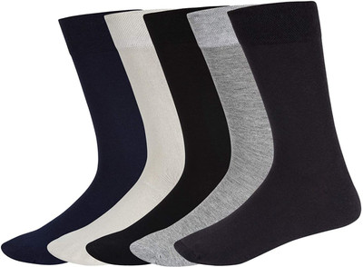 FOXSTON Men Solid Mid-Calf/Crew(Pack of 5)