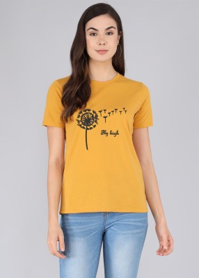 Holink Casual Printed Women Yellow Top