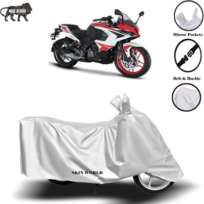 SKIN WORLD Two Wheeler Cover for Bajaj(Pulsar RS200 BS6, Silver)