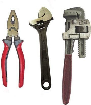 Exotic Arcade Combo of 12 Inch Pipe Wrench | 8 Inch Plier | 8 Inch Adjustable Wrench || Combo of 3 Tools || Single Sided Pipe Wrench(Pack of 3)