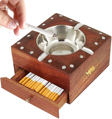 Star Handicrafts Wooden Ashtray with 1 Compartment, Cigret Smoking Ash Tray Box for Home Decor Brown Wood Ashtray(Pack of 1)