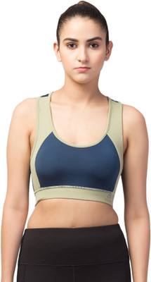 Kopykat Non Padded Wire Free Fourway Lycra Spandex Sports Bra Women Sports Non Padded Bra(Blue)