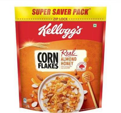 Kellogg's Corn Flakes Real Almond Honey | Breakfast Cereals High in Iron 1 kg Pack Pouch