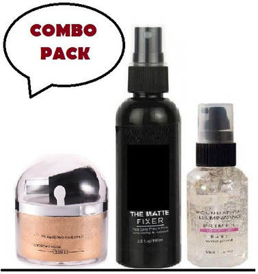 MYEONG SHIMMER LOOSE POWDER HIGHLIGHTER , TRANSPARENT GEL PRIMER , AND MAKEUP BASE SETTING SPRAY FIXER(3 Items in the set)