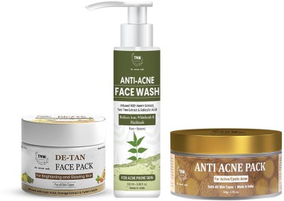 TNW - The Natural Wash De-Tan Face Pack, Anti-Acne Face Pack, Anti-Acne Face Wash | For Reducing Tanning & Acne | With Goodness of Natural Ingredients(3 Items in the set)