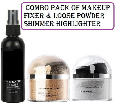 MYEONG MAKEUP COMBO PACK OF SHIMMER LOOSE POWDER & SETTING FIXER SPRAY(3 Items in the set)
