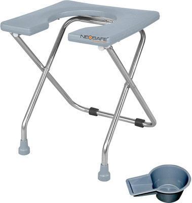 NEOSAFE STAINLESS STEEL COMMODE STOOL FRONT OPEN COMMODE CHAIR SHOWER CHAIR STOOL Commode Chair(Grey)