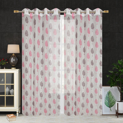 Homefab India 274.5 cm (9 ft) Long Door Polyester Transparent Curtain (Pack Of 2)(Pink, Printed)