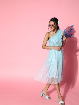 ATHENA Women Fit and Flare Blue Midi/Calf Length Dress