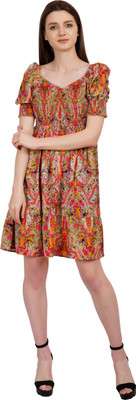 ART OF CLOTHING Women Fit and Flare Multicolor Above Knee/Mid Thigh Length Dress