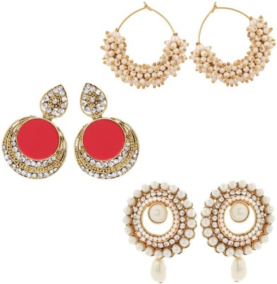 Jewels Capital Trendy Collection Cubic Zirconia, Pearl Alloy Drops & Danglers, Earring Set, Chandbali Earring, Hoop Earring