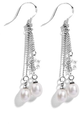 Gempro Fresh Water Pearls Flower Earrings 925 Sterling Silver Drops & Danglers