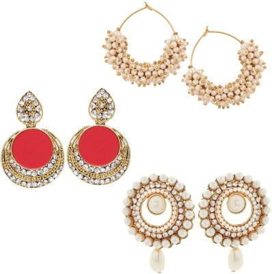 Bhana Jewells Trendy Collection Cubic Zirconia, Pearl Alloy Drops & Danglers, Earring Set, Chandbali Earring, Hoop Earring