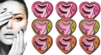 JANOST HEART SHAP 3D VOLUME FALSE EYELASHES FOR EYE MAKEUP LOOK(Pack of 9)