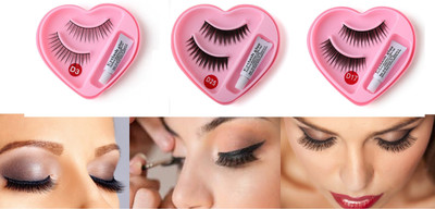 NADJA Heart Love Shape False-Fake Eyelashes With Glue Set Natural(Pack of 3)