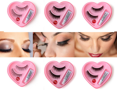 LILLYAMOR Heart Shape False-Fake Eyelashes With Glue Set Natural(Pack of 6)