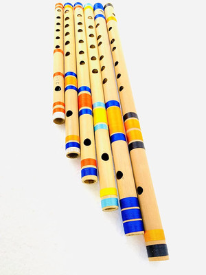 KHALSA MUSICAL MUSICAL BAMBOO FLUTE SIX PCS SET G SHARP C SHARP A+G+B+C SCALE BEST QUALITY SET Bamboo Flute(48 cm)