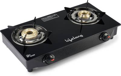 Lifelong LLGS10 2 Burner, Black (ISI Certified) with 1 Year Warranty Glass Manual Gas Stove