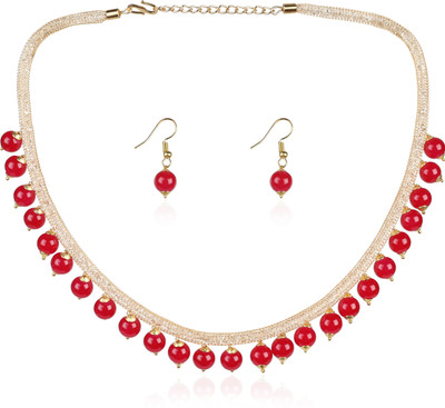 Mad Club Alloy Gold-plated Maroon Jewellery Set(Pack of 1)