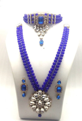 White pearl Alloy Gold-plated Blue Jewellery Set(Pack of 1)