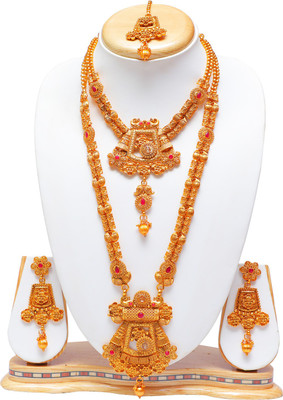 Swarajshop Copper Gold-plated Maroon Jewellery Set(Pack of 1)
