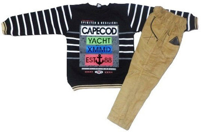 ROCKHOOD Baby Boys Party(Festive) Sweatshirt Pant(BLACK)
