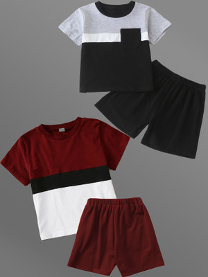 Lofn Baby Boys & Baby Girls Casual T-shirt Three Fourth Pant(Black15Percent, MaroonWhite)