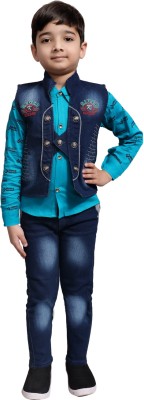 boy choice Boys Party(Festive) Jacket Shirt, Jeans(BLUE GREEN)