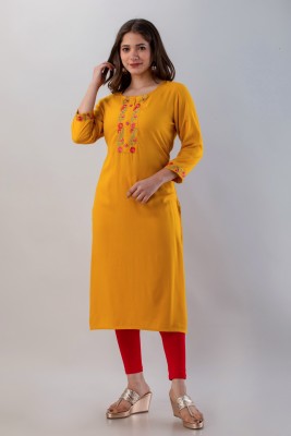 Shedika Women Embroidered Straight Kurta(Yellow)