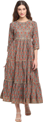 RolyPoly Women Printed A-line Kurta(Grey)