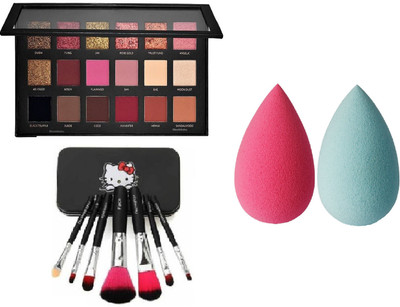 Zailie 18 colors Eyeshadow Rose Gold Palette & 7 Pc Makeup Brush With 2 Blender Puff
