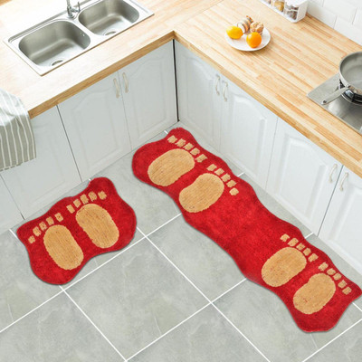 RM Handloom Polyester Floor Mat(Red, Medium, Pack of 2)