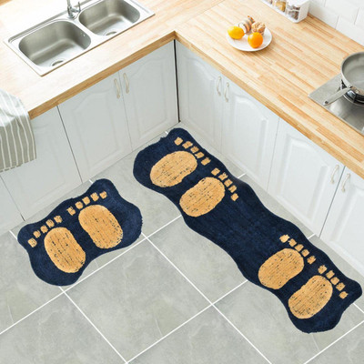 T Decor Polyester Floor Mat(Dark Blue, Medium, Pack of 2)