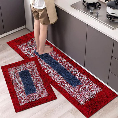 RADECOR Microfiber Floor Mat(Red, Blue, Free, Pack of 2)