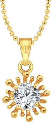 VIGHNAHARTA White Jasmine Solitaire CZ Gold Plated Pendant with Chain for Girls Gold-plated Cubic Zirconia Alloy