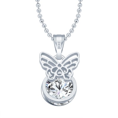 VIGHNAHARTA Butterfly Solitaire CZ Rhodium Plated Pendant with Chain for Girls and Women Rhodium Cubic Zirconia Alloy
